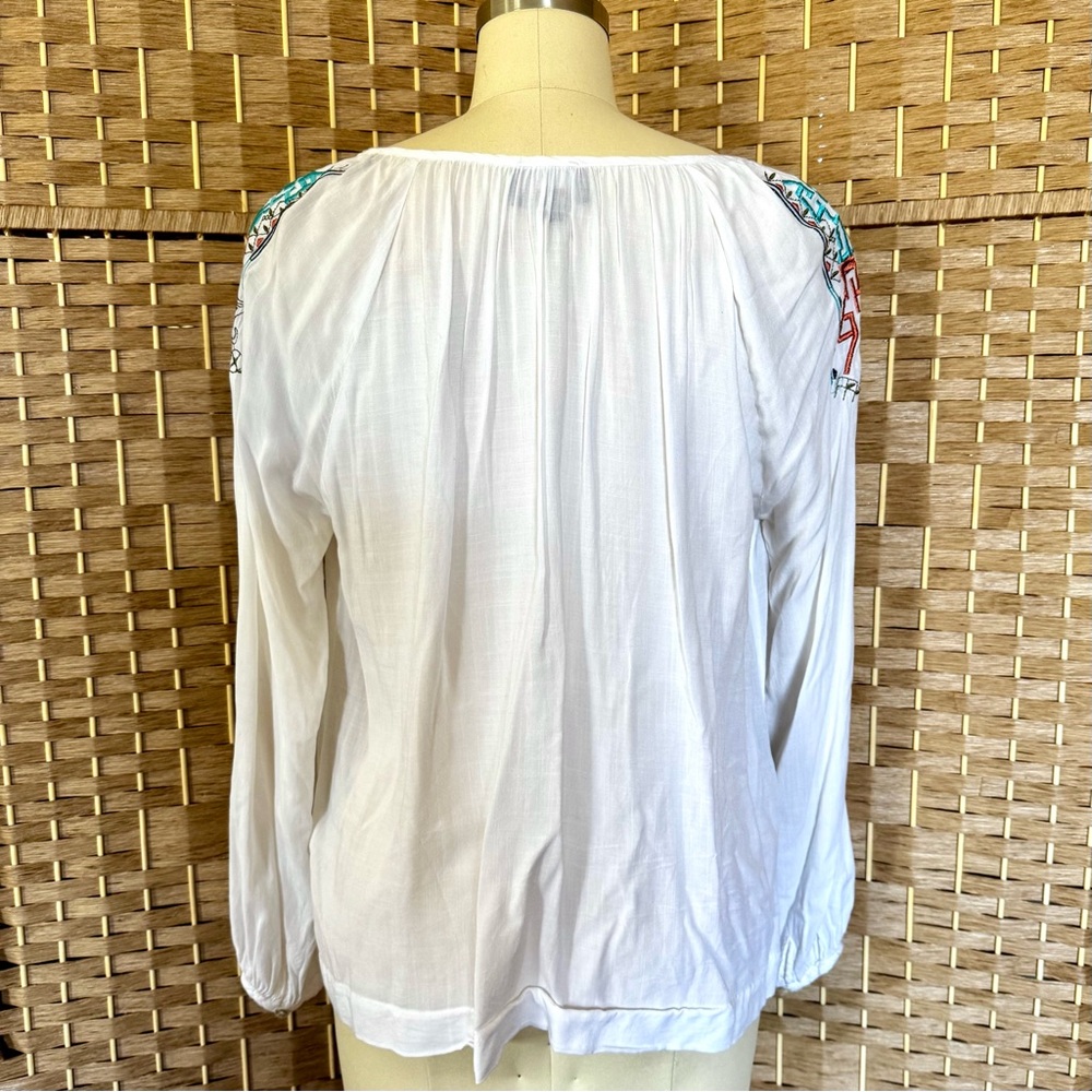EUC Ivory boho top w/ multicolor embroidered top L - Picture 6 of 11